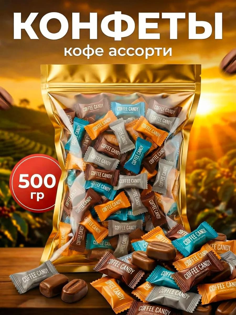 Кофейные конфеты без сахара ассорти 500 грамм