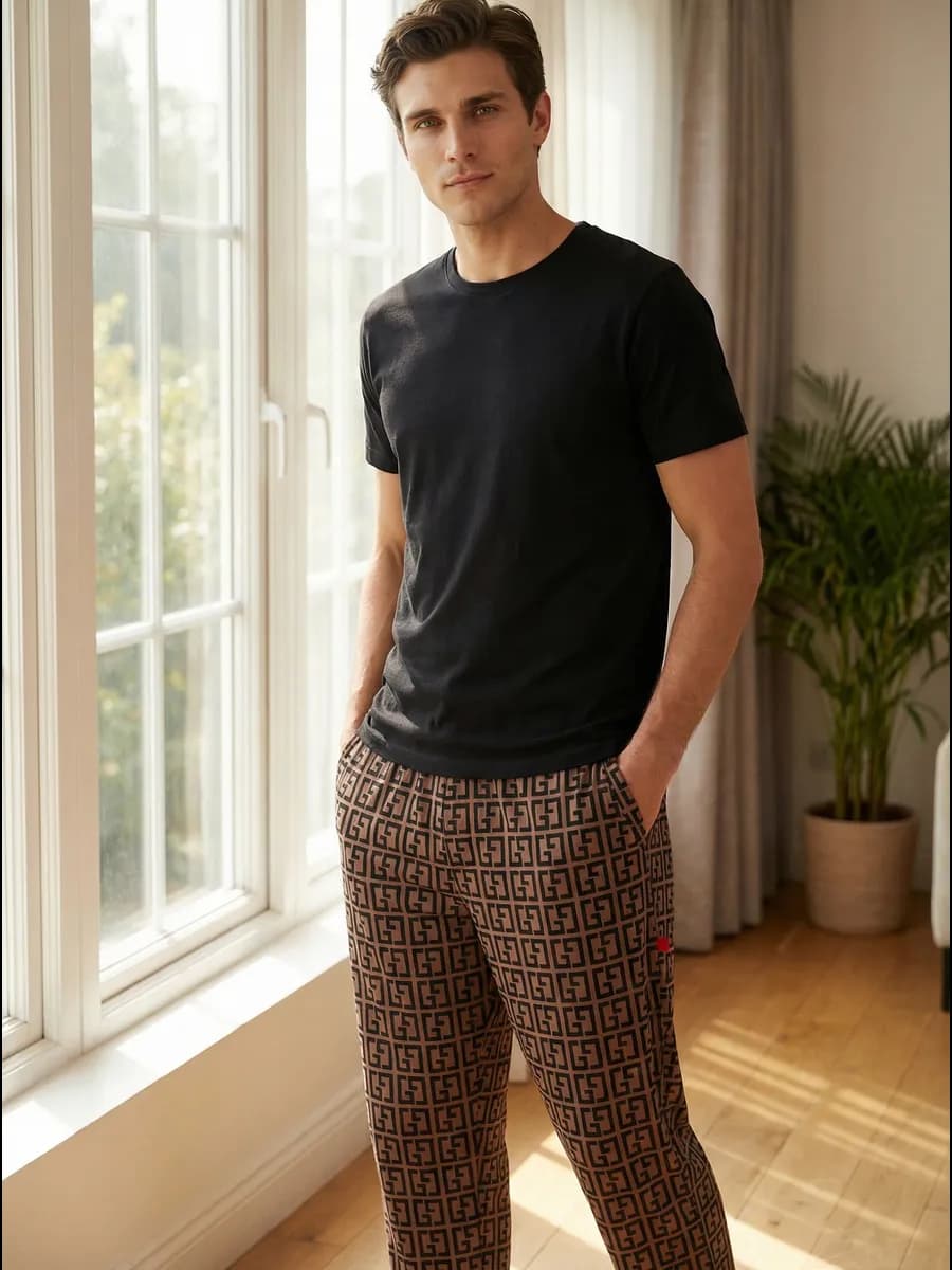 Пижама со штанами и футболкой домашний костюм