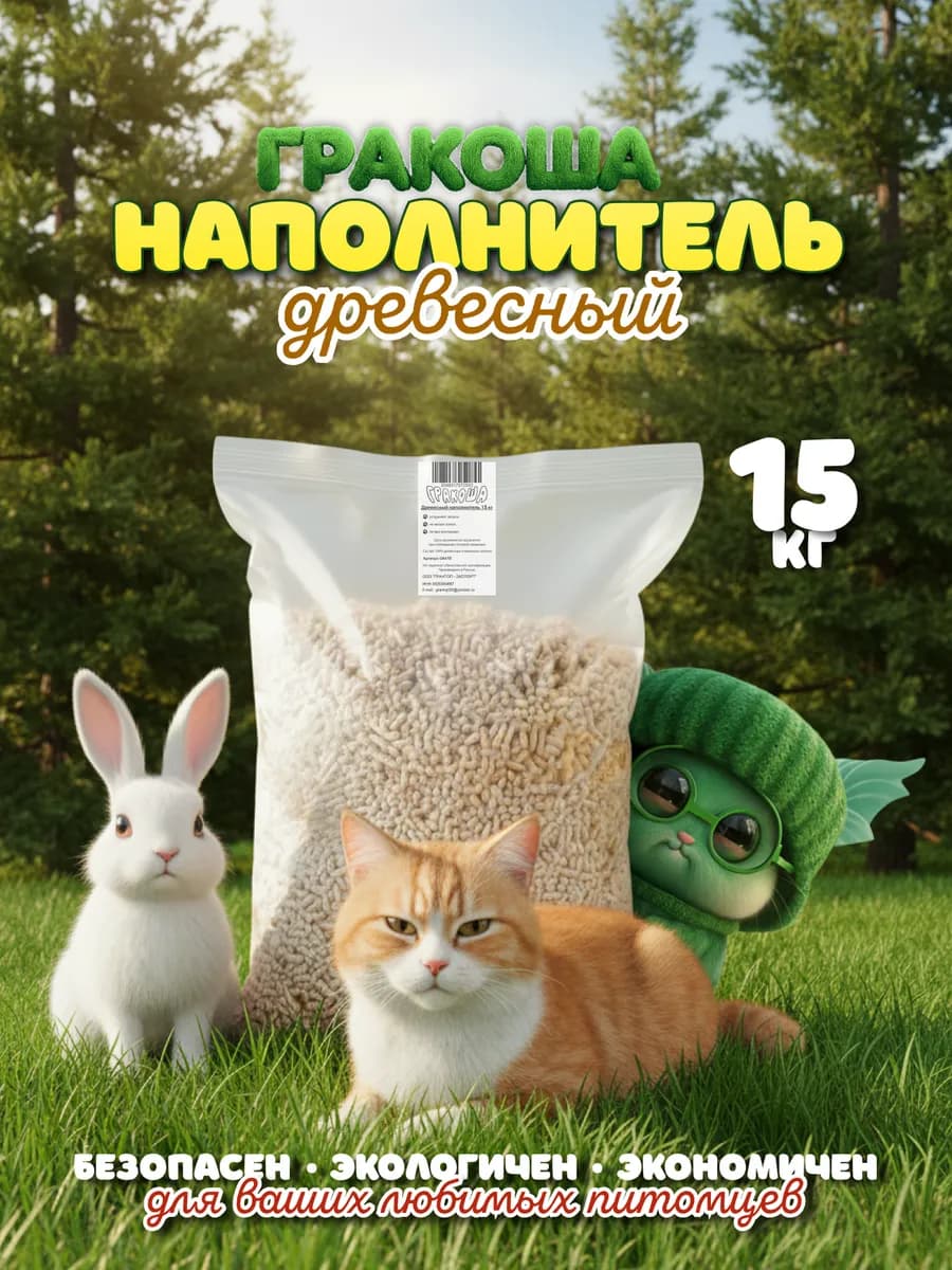 Древесный наполнитель для кошачьего туалета 15 кг
