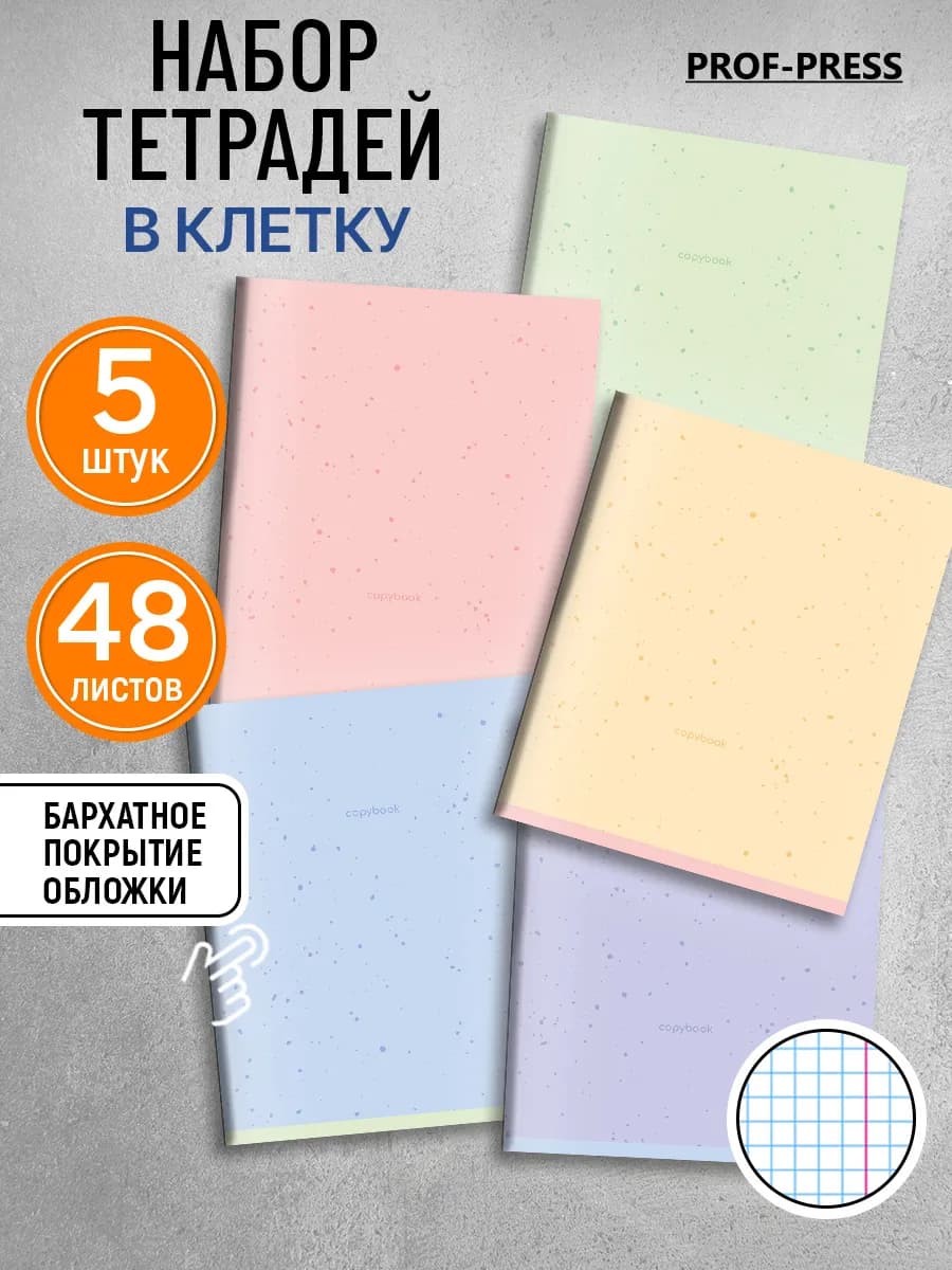 Тетрадь 48 листов в клетку набор 5 штук