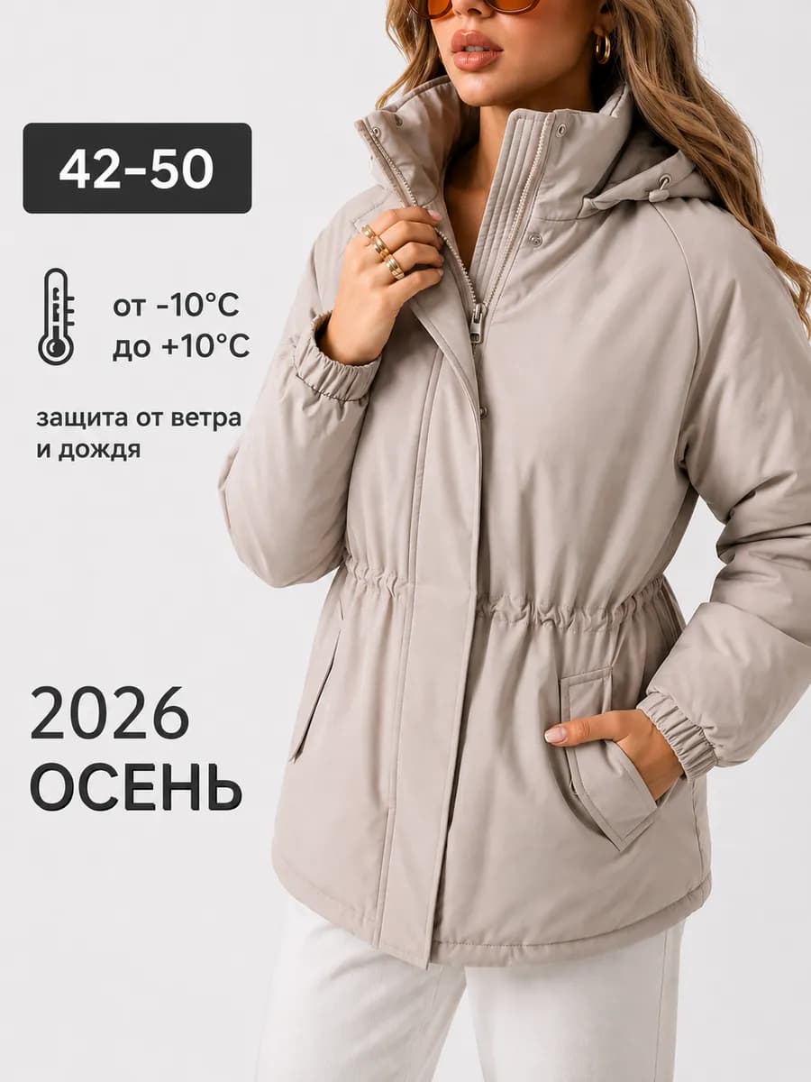 Куртка демисезонная с капюшоном утеплённая на кулиске
