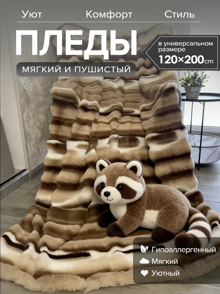 Пушистый Плед 120x200CM на кровать и диван для дома