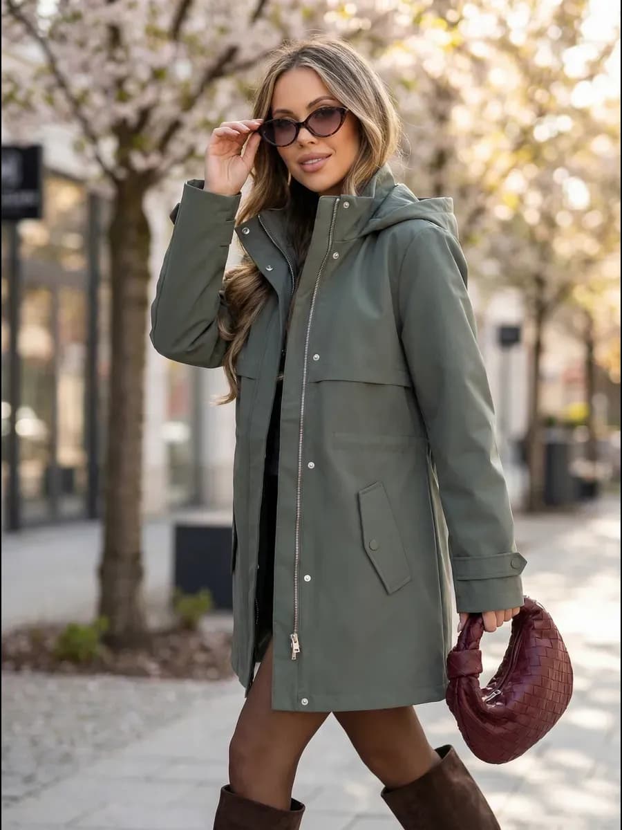 Куртка ветровка демисезонная парка с капюшоном удлиненная