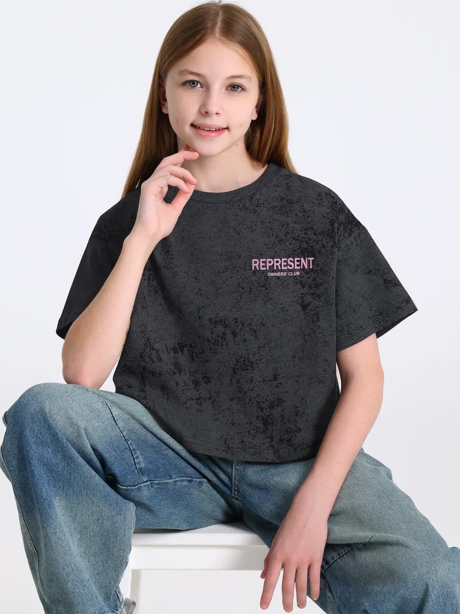 Футболка для девочки укороченная оверсайз