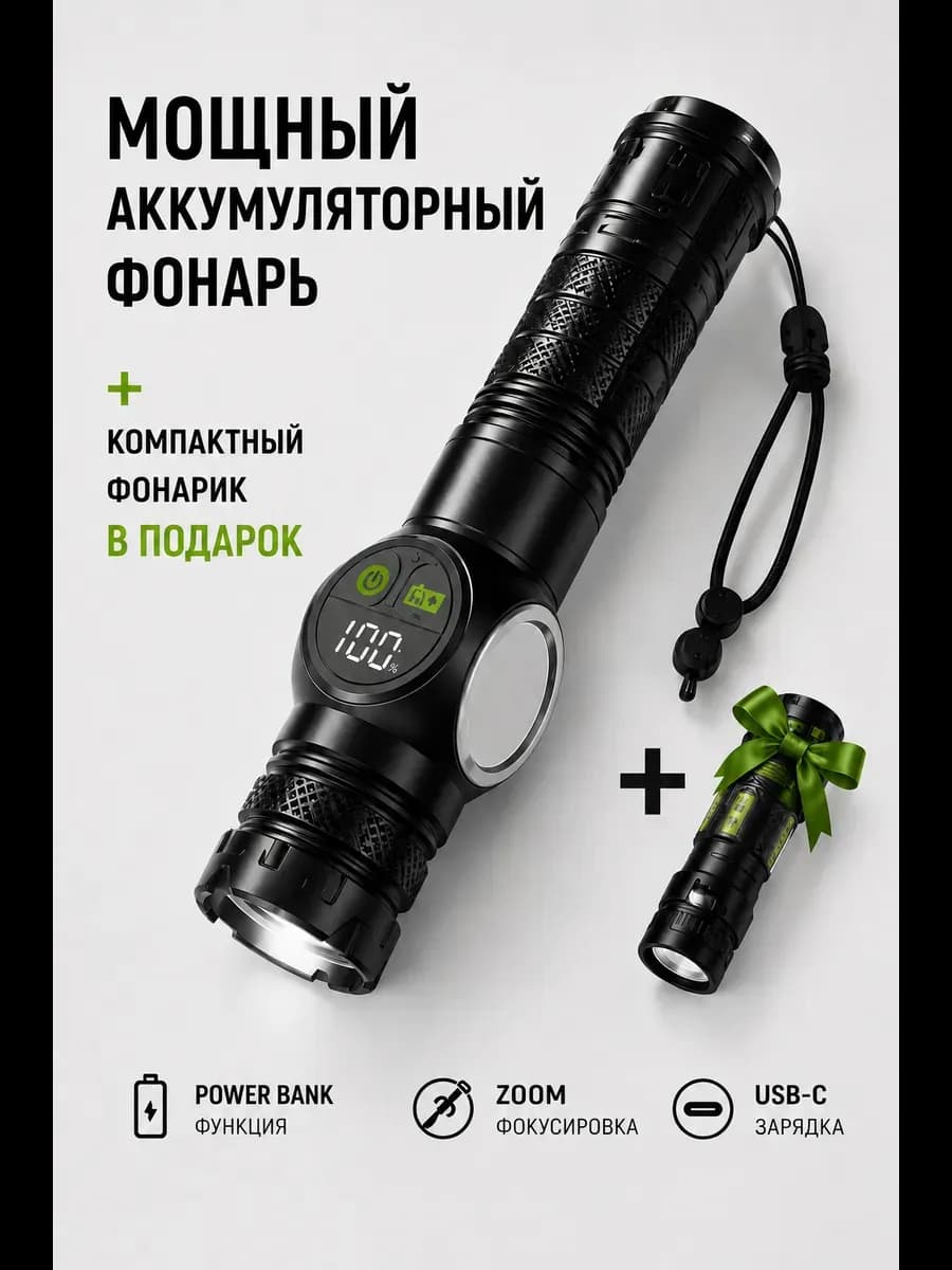 Фонарь аккумуляторный мощный ручной светодиодный