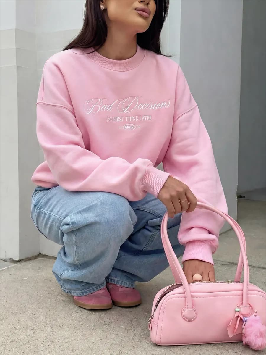 Свитшот оверсайз с принтом без начеса