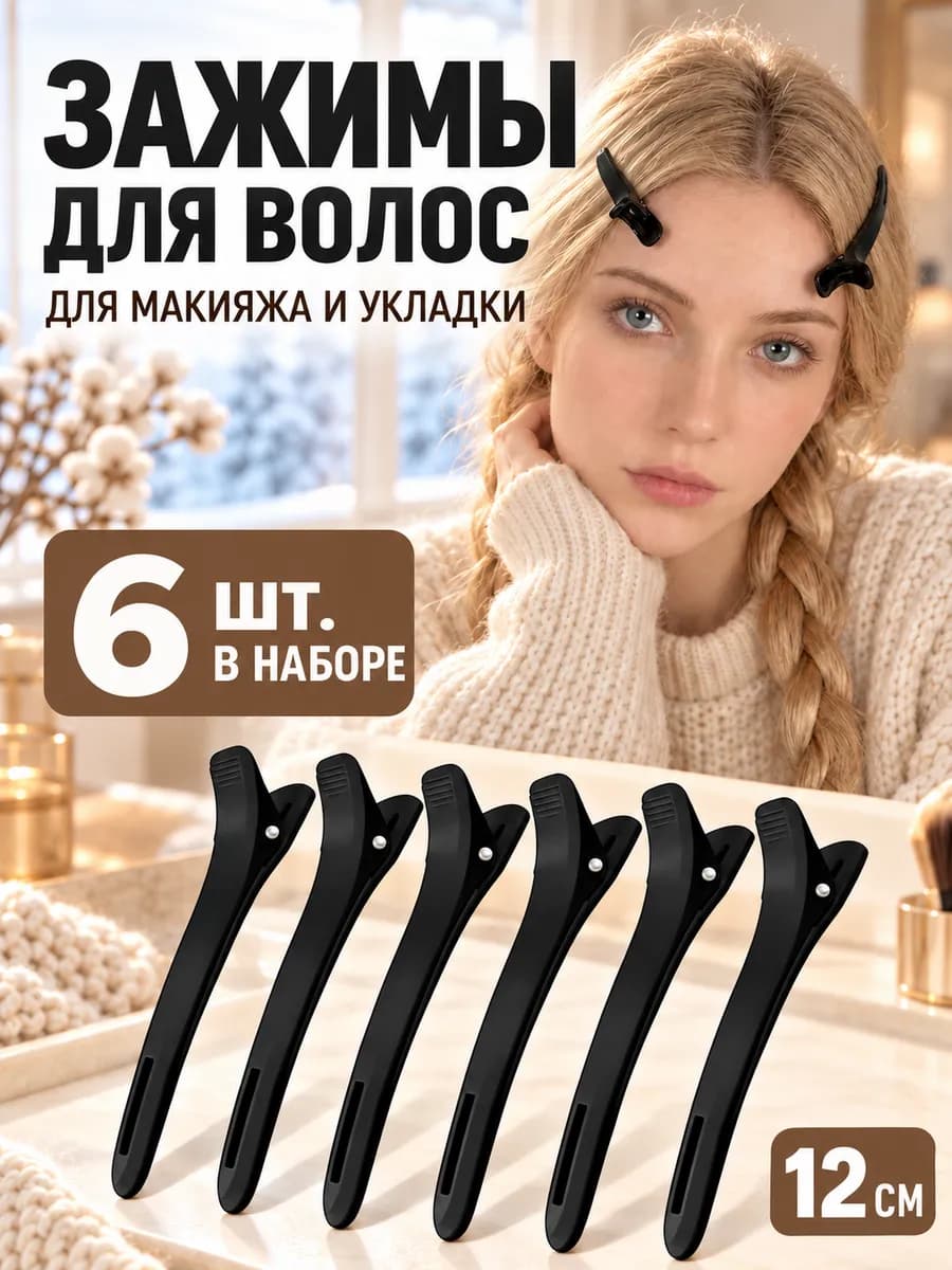 Зажимы для волос набор черный