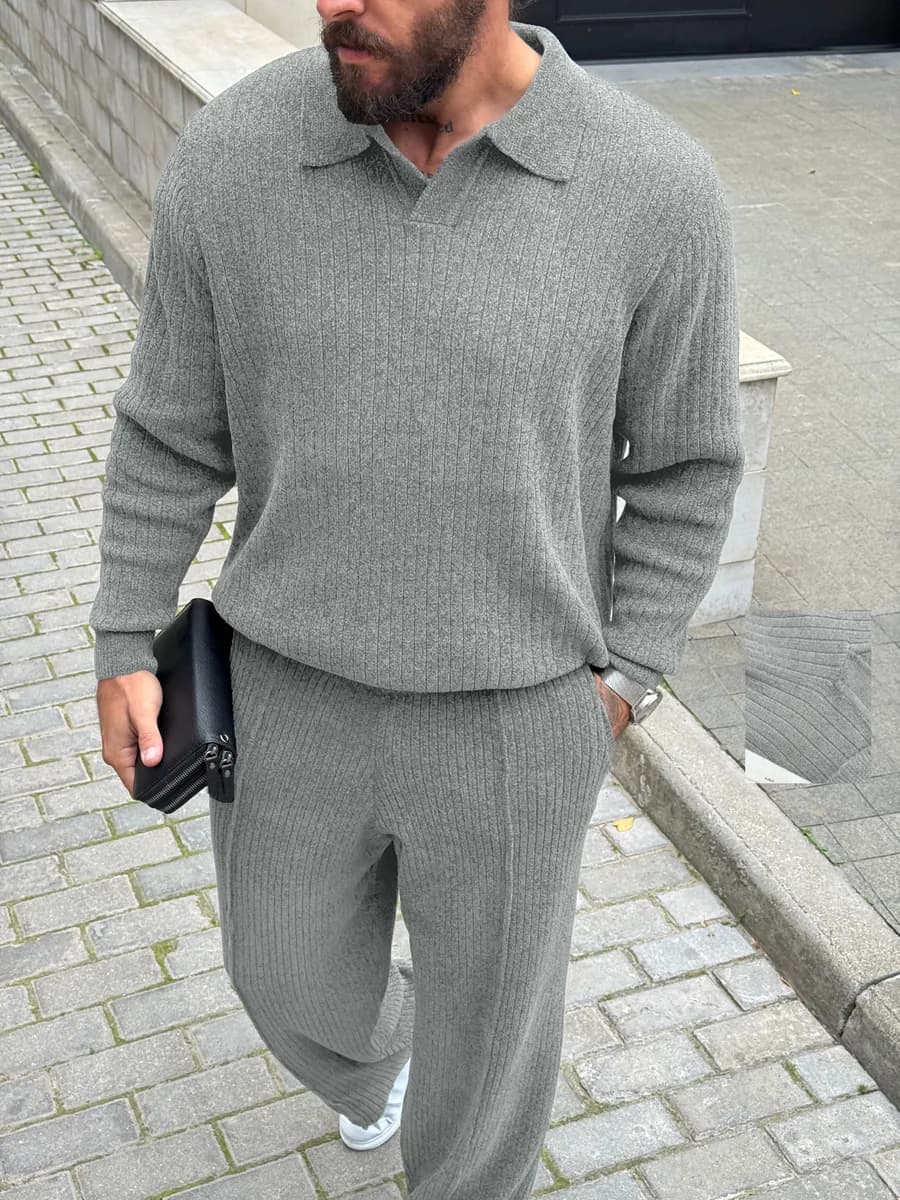 Костюм c воротником Casual с брюками вязаный