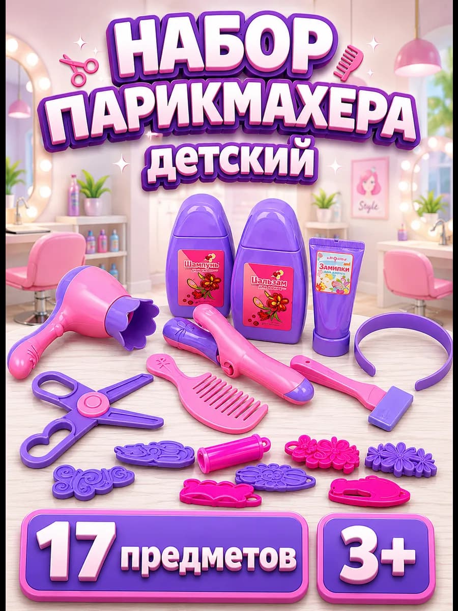 Игровой набор парикмахера 17 предметов