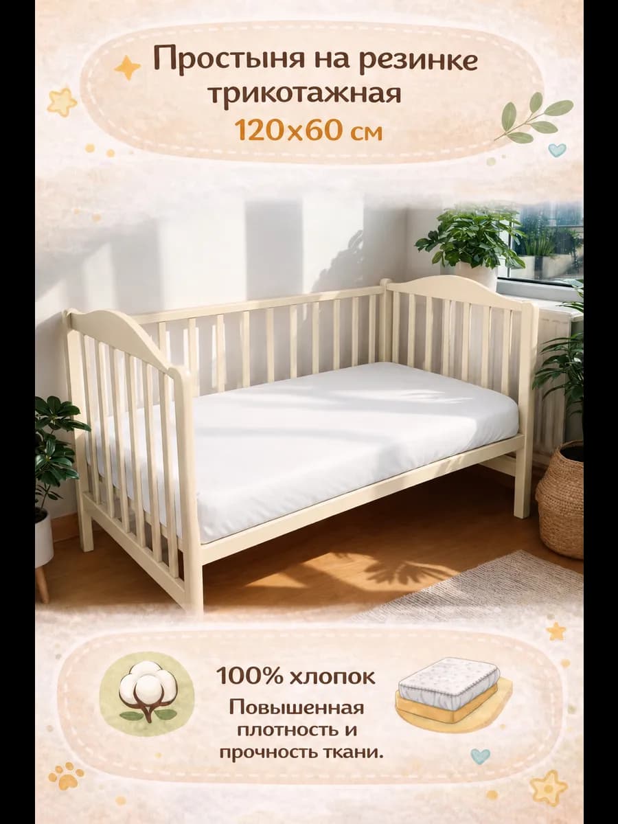 Простыня на резинке 60×120 120×60 в детскую кроватку