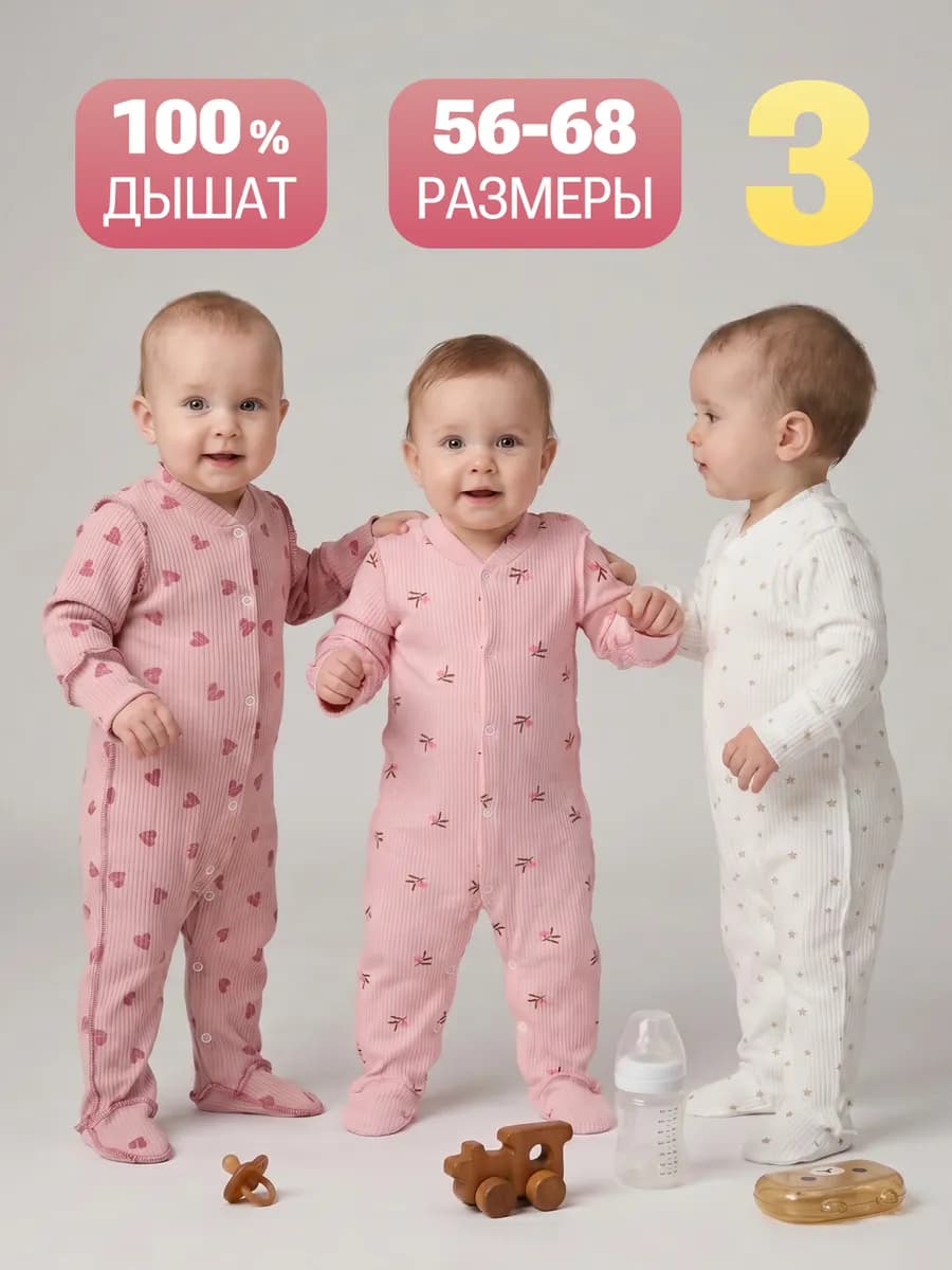 Слип для новорожденных комбинезон нательный набор 3 шт