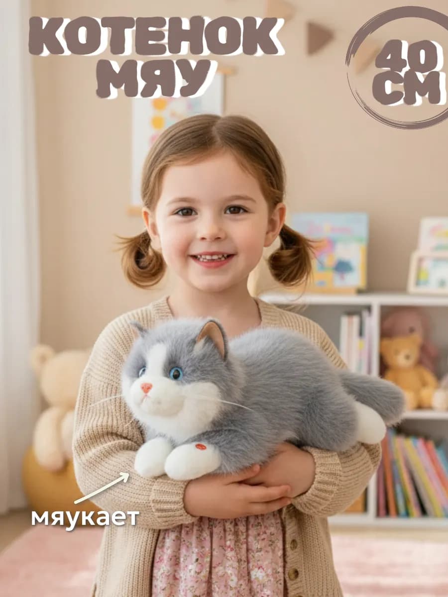 Мягкая игрушка Кот Мяу плюшевый 40 см