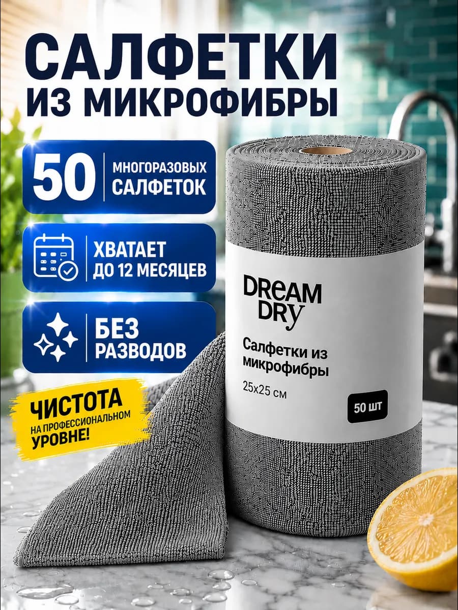 Салфетки многоразовые в рулоне для уборки из микрофибры