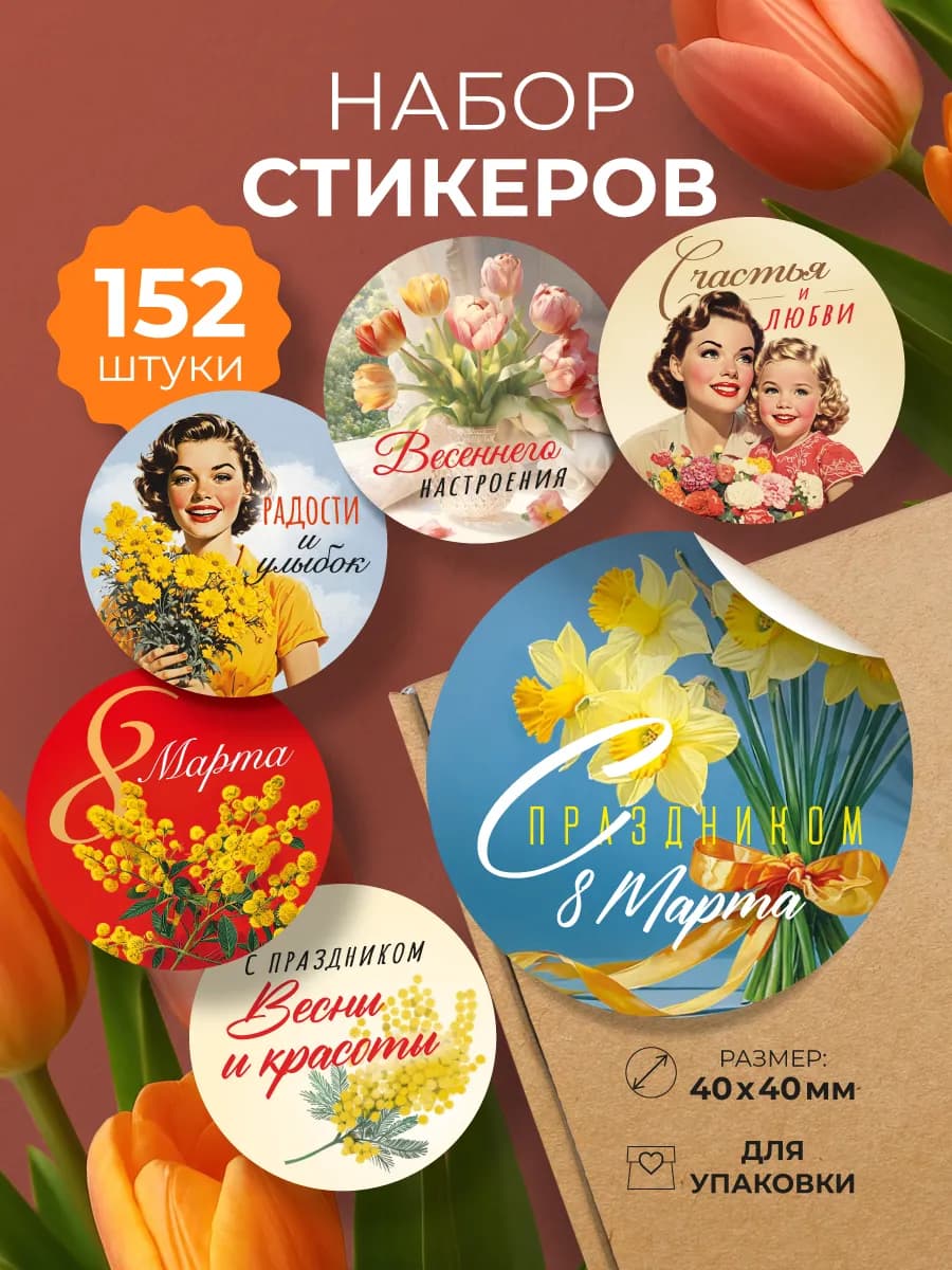 Наклейки в рулоне "8 марта Ретро"