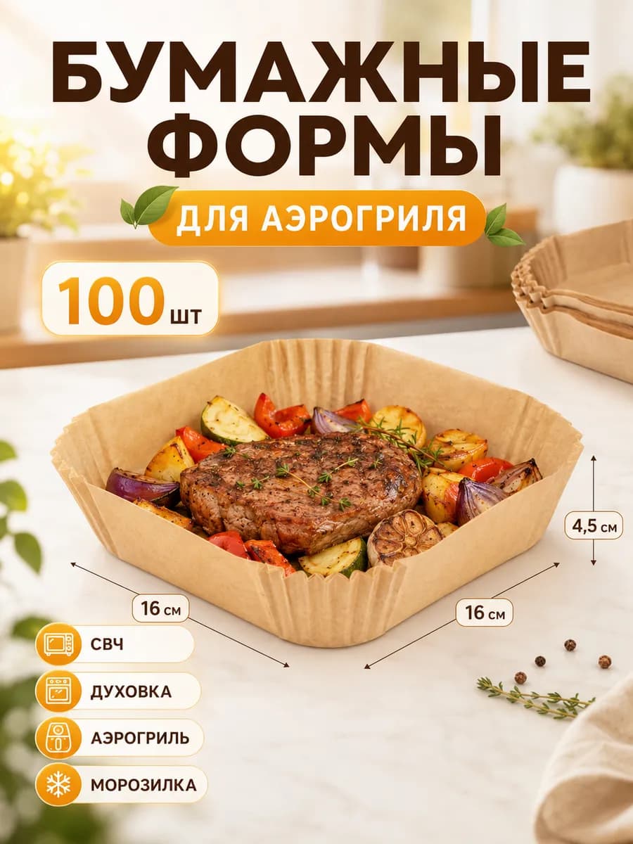 Пергамент для запекания и аэрогриля 100 шт, 16х16 см