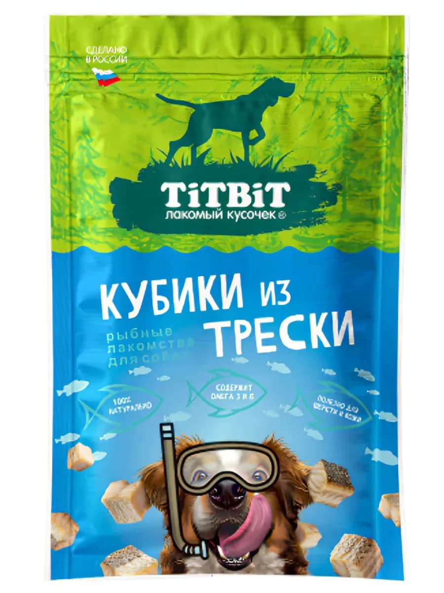 Лакомство для собак, Кубики из Трески 80г 1 шт, ТиТБиТ