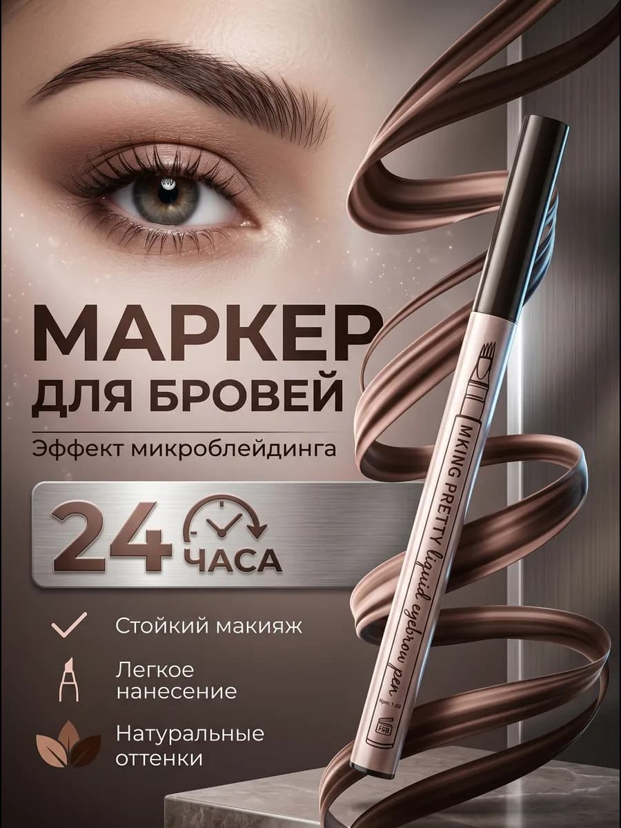 Подводка лайнер для бровей темно-коричневый водостойкий