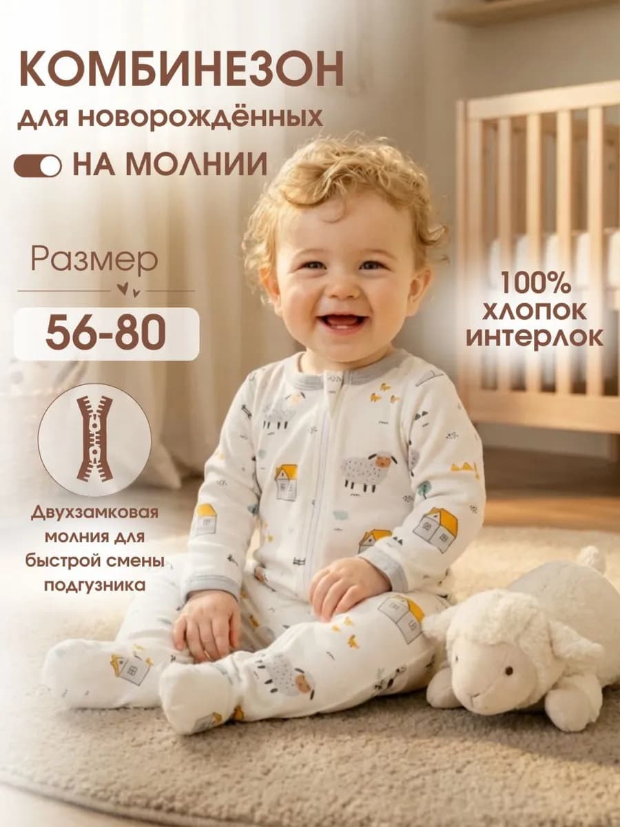 Слип для новорожденных на молнии Комбинезон для малышей