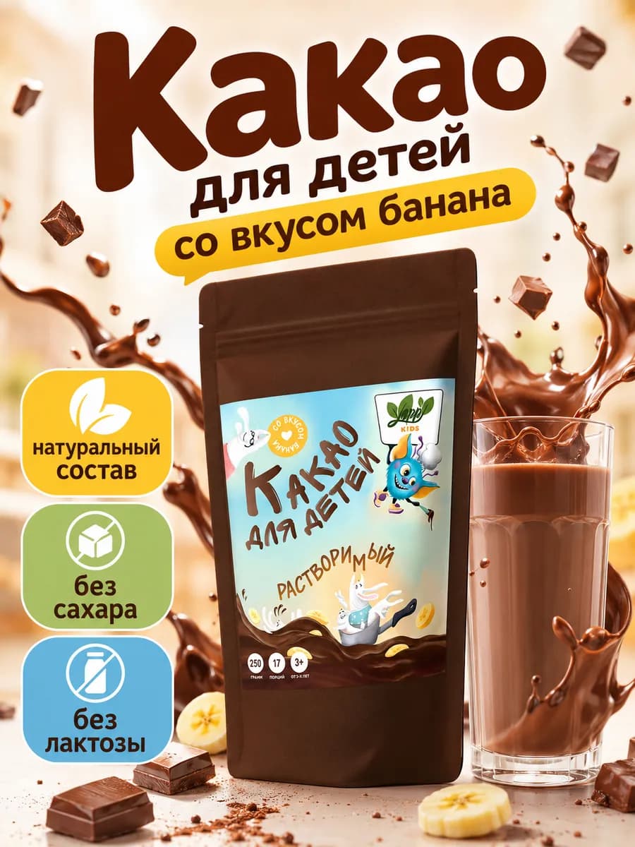Какао растворимый для детей банановый, 250 г
