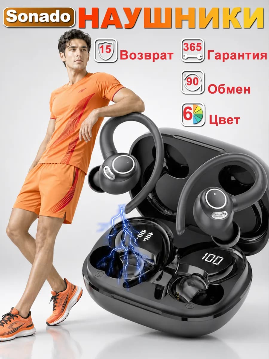 Наушники беспроводные спортивные с микрофоном,для бега и игр