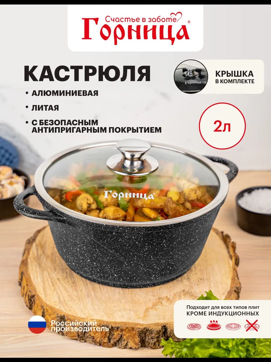 Кастрюля маленькая 2 л с крышкой антипригарная