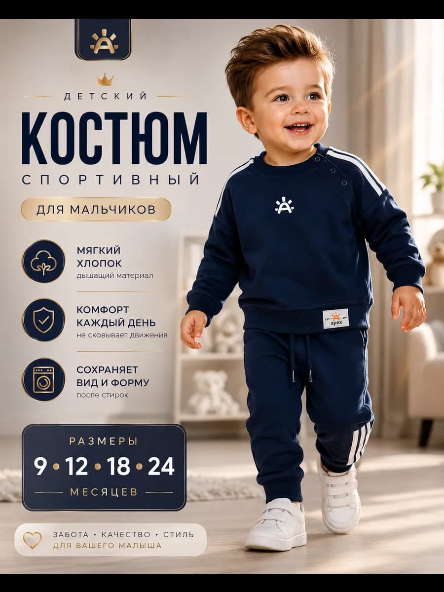 Детский спортивный костюм свитшот и штаны 9–24 месяцев