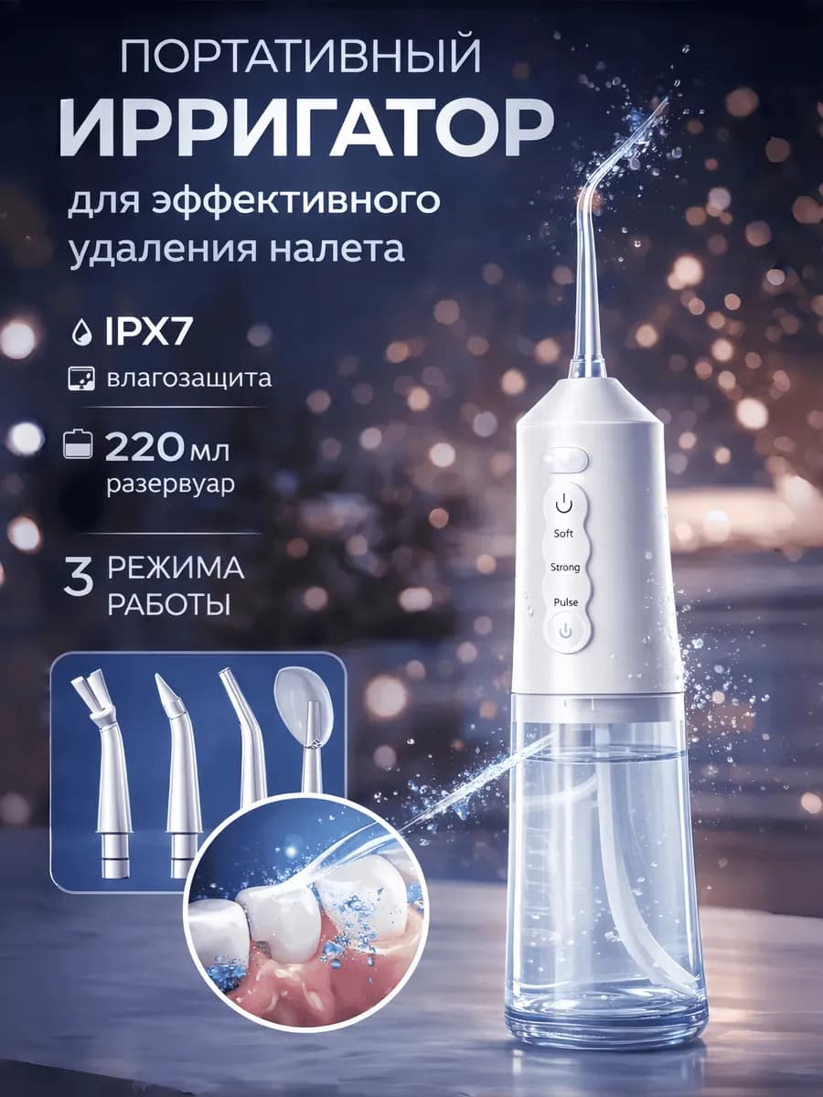Ирригатор для зубов и десен, портативный, 3 режима работы