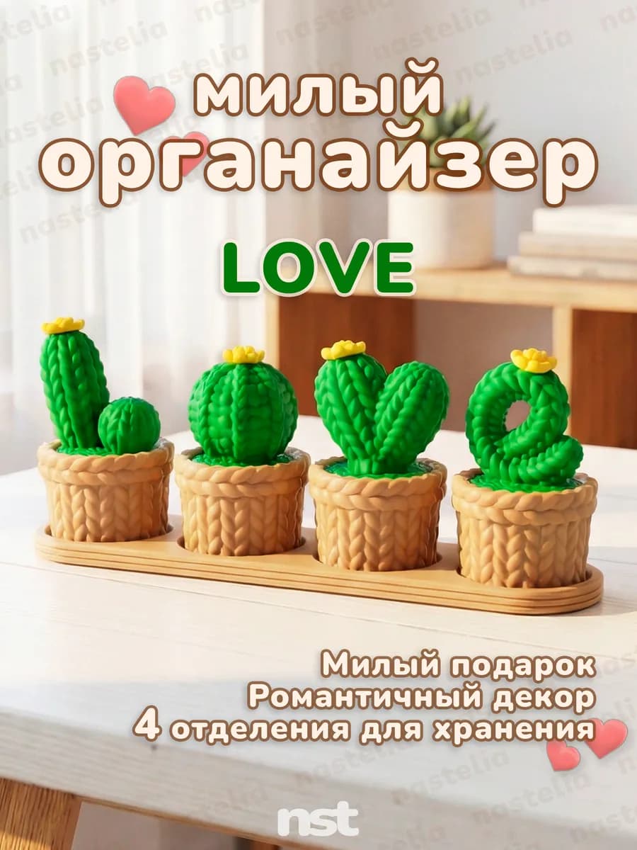Органайзер Кактусы LOVE Шкатулка Декор 3D для Украшений
