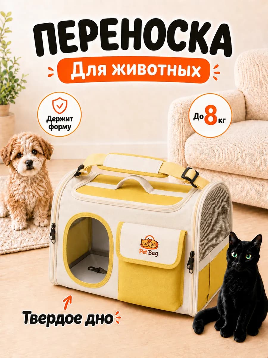 Сумка переноска PetBag для домашних животных бежево-желтая