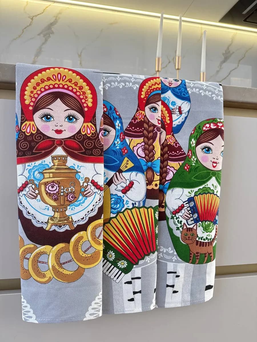 Полотенце кухонное из рогожки набор 3 шт