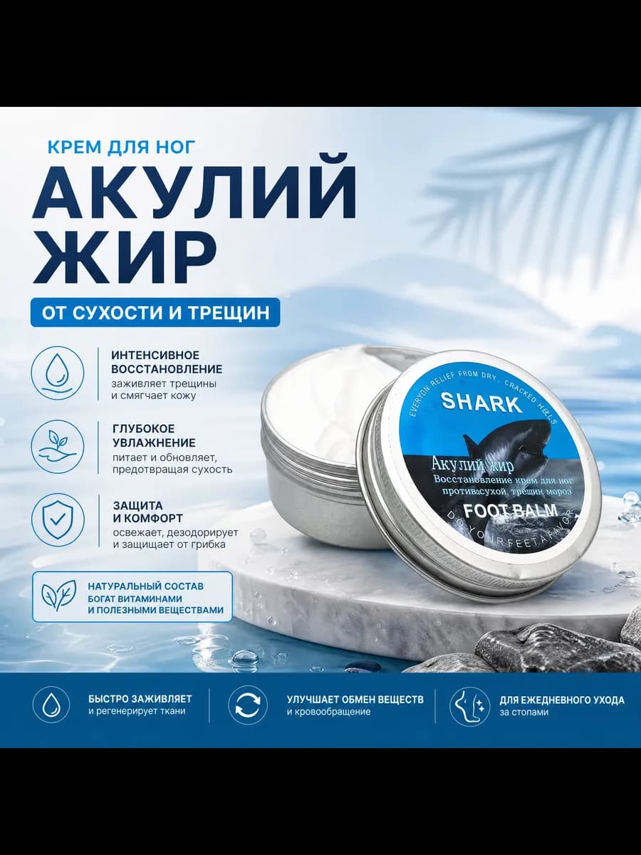 Крем-бальзам для ног с акульим жиром