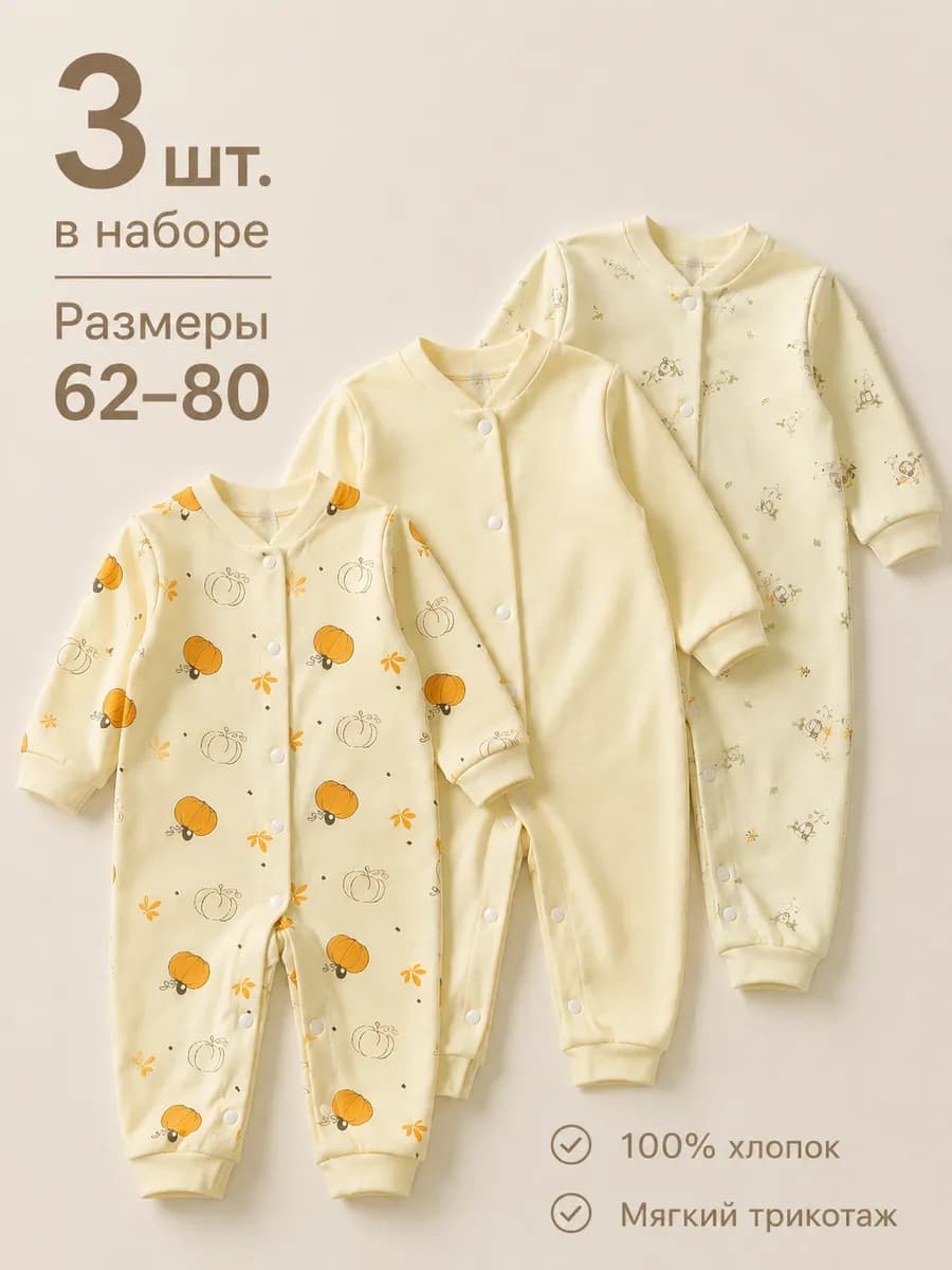 Слипы для новорожденных комбинезон нательный набор 3 шт