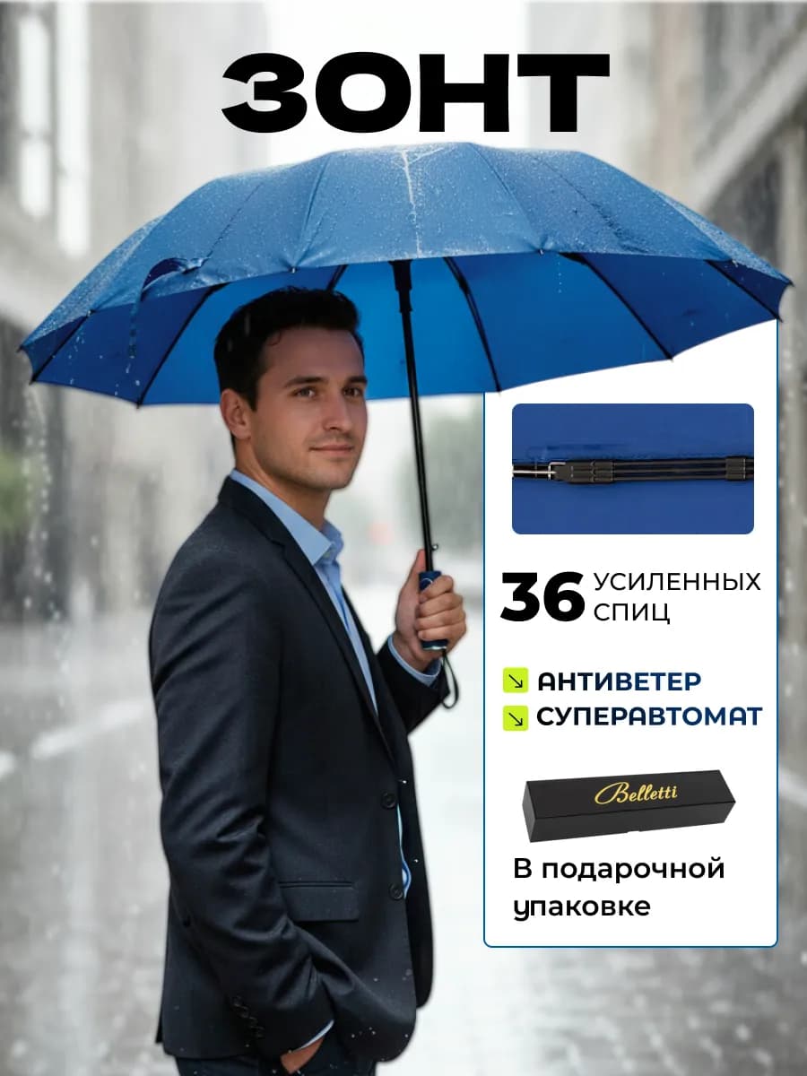 Зонт автомат 36 усиленных спиц подарочная упаковка