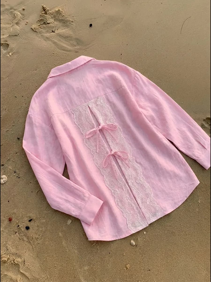 Рубашка oversize с кружевом летняя