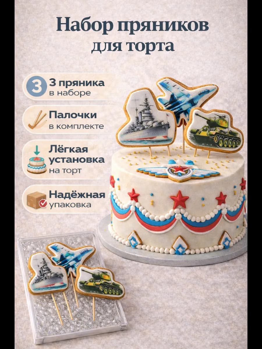 Пряники подарочные для торта "Военная техника"