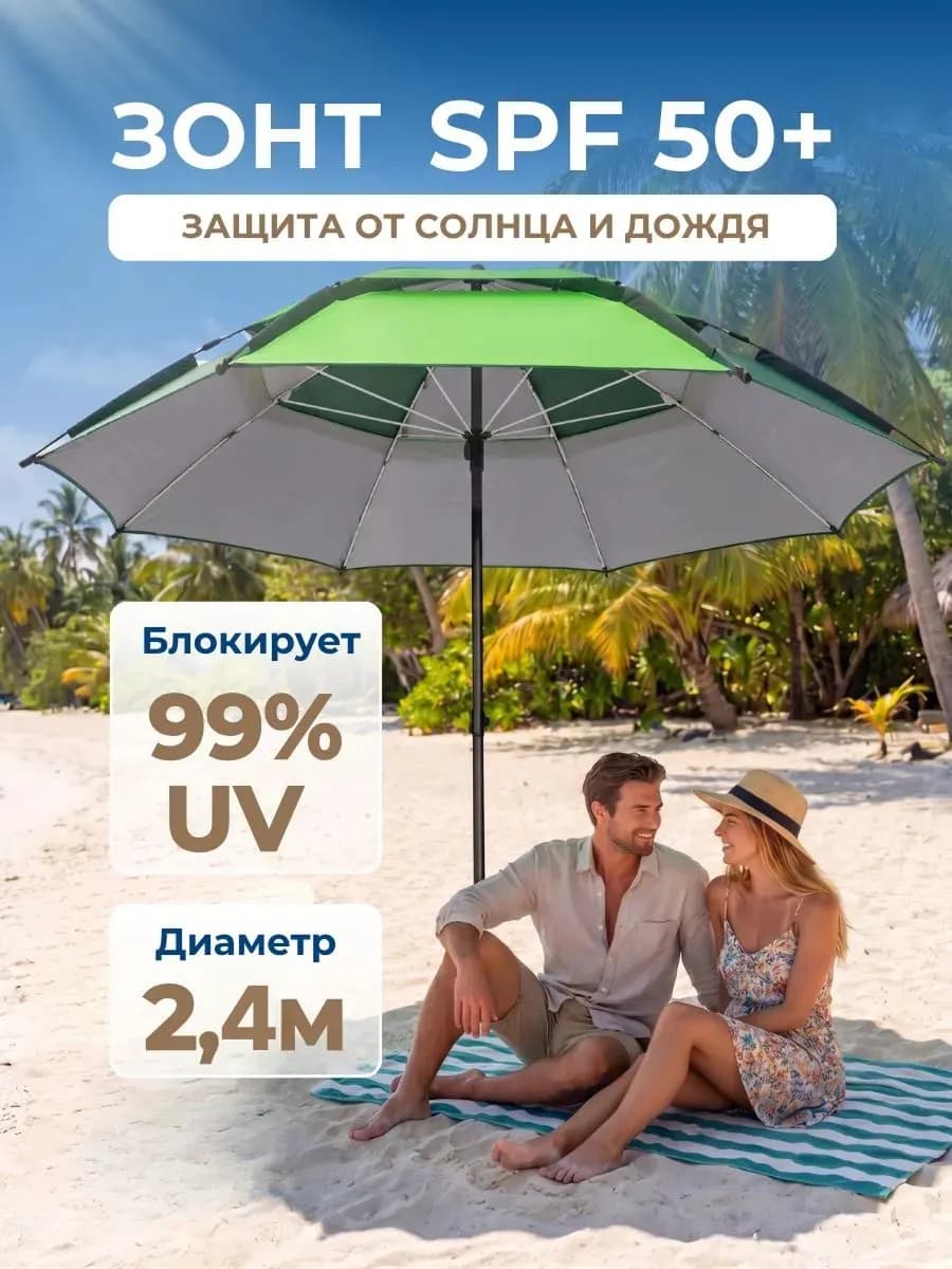 Зонт пляжный большой, от солнца, дождя, для рыбалки, дачи