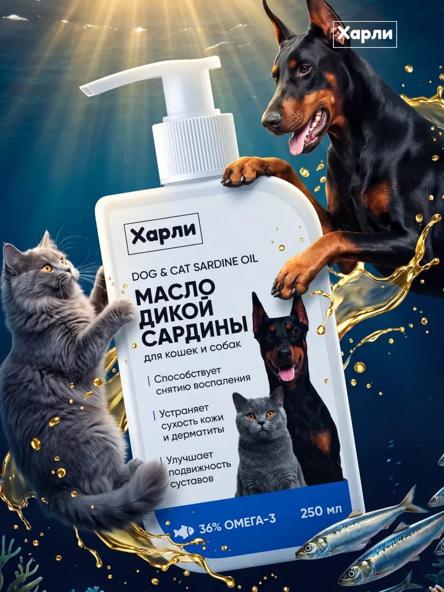 Масло дикой сардины для собак и кошек 250 мл