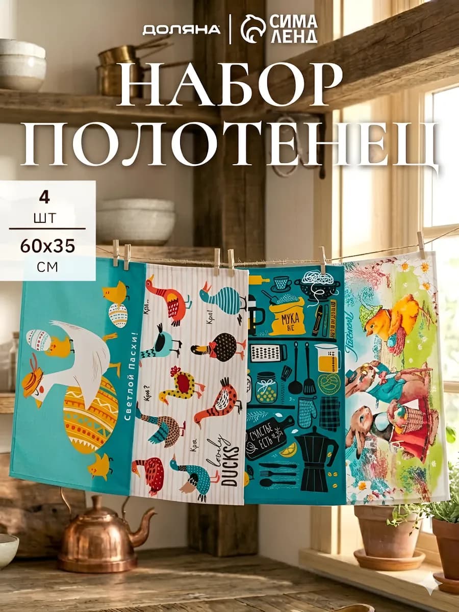 Полотенце кухонное набор 4 шт 35×60 см