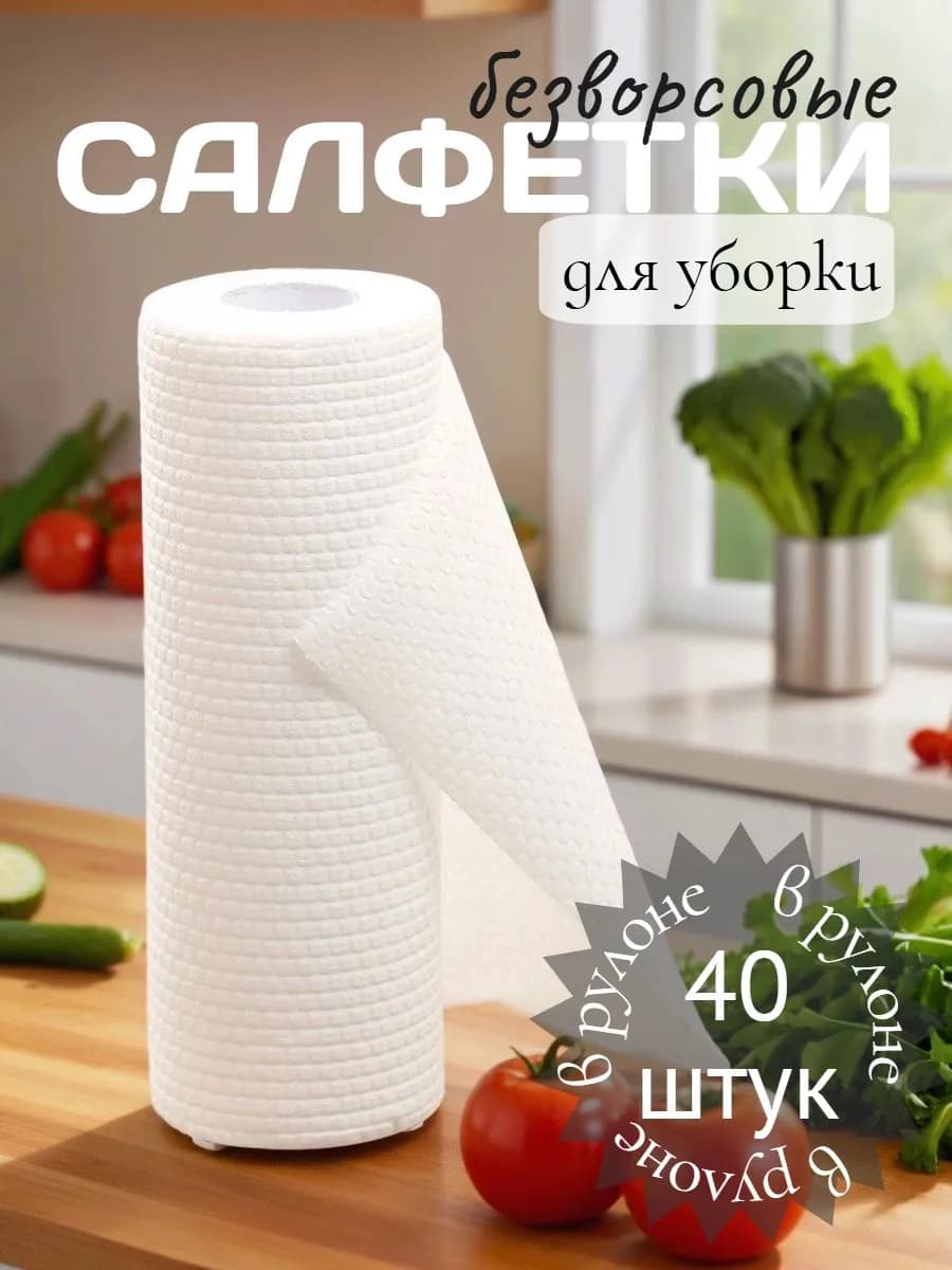 Салфетки для уборки в рулоне многоразовые 40 шт
