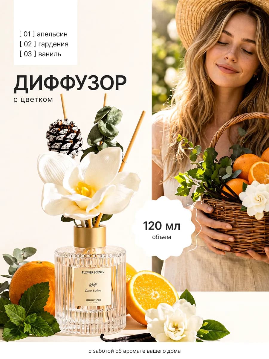 Диффузор для дома ароматический с палочками с цветком