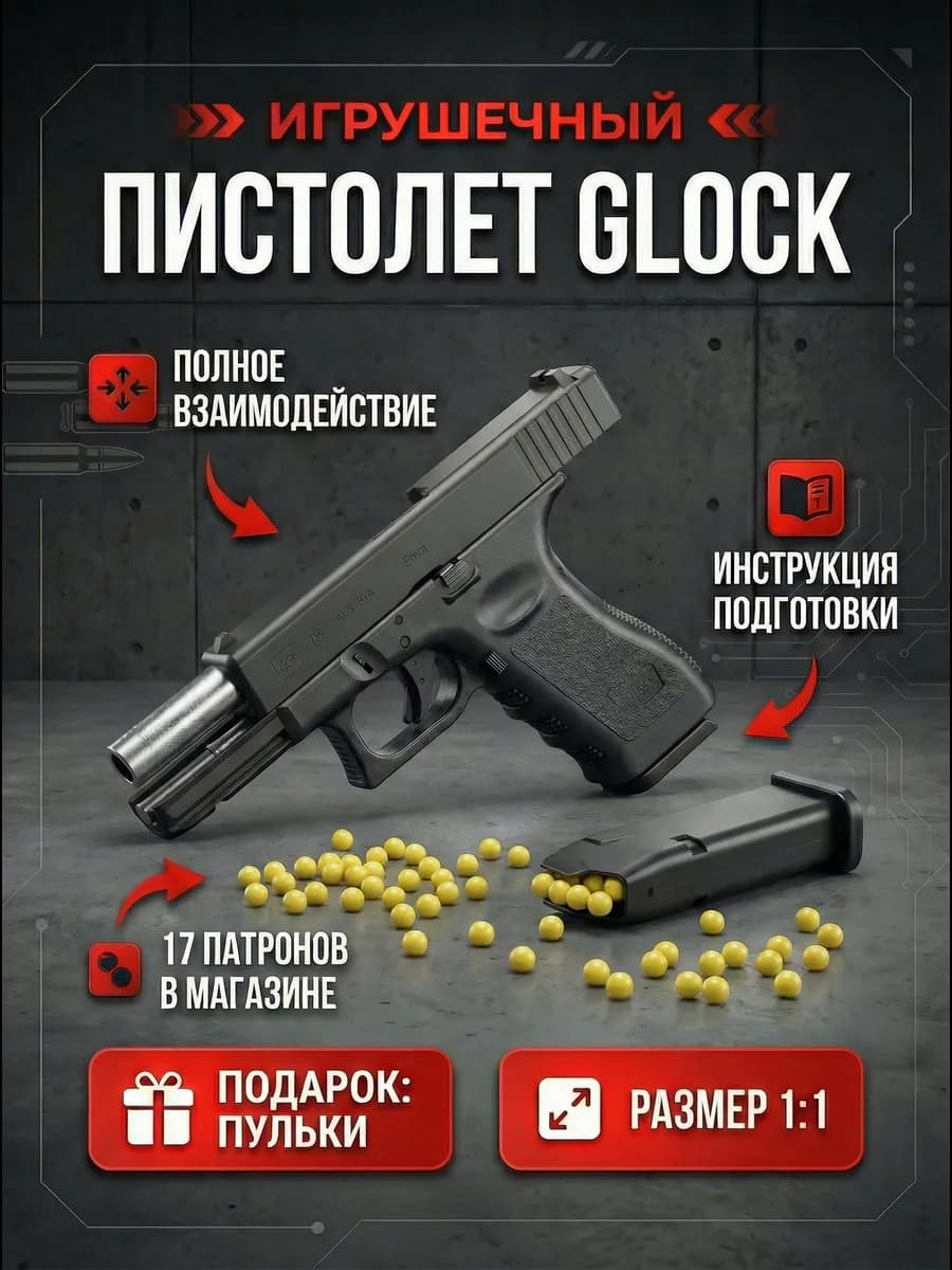 Пистолет детский, Глок с пулями, GLOCK