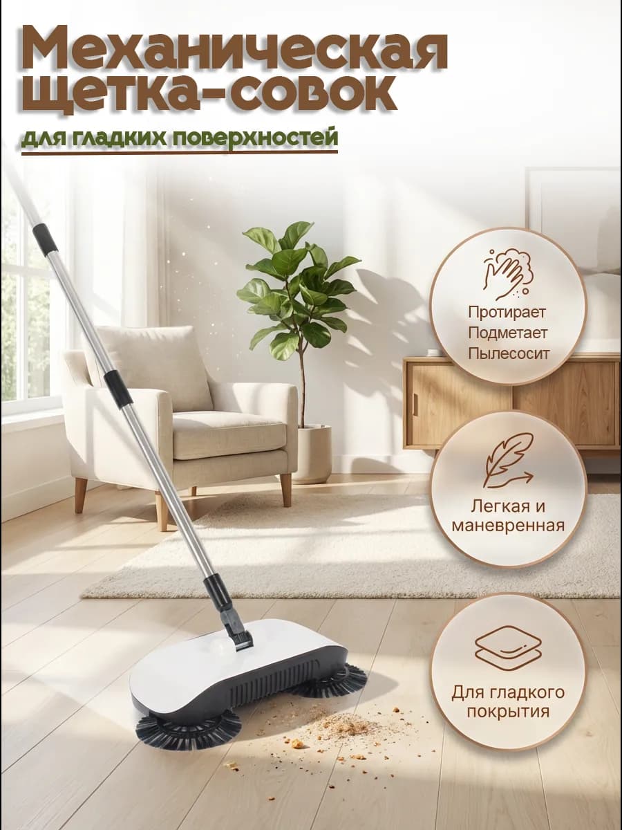 Механический веник-совок 3в1 для гладких поверхностей