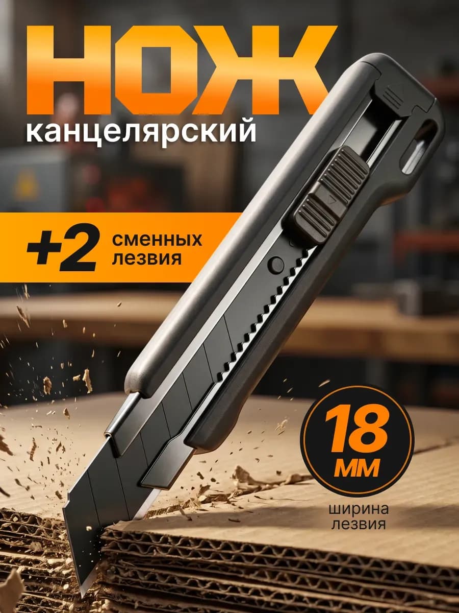 Канцелярский нож с лезвиями 18 мм острый