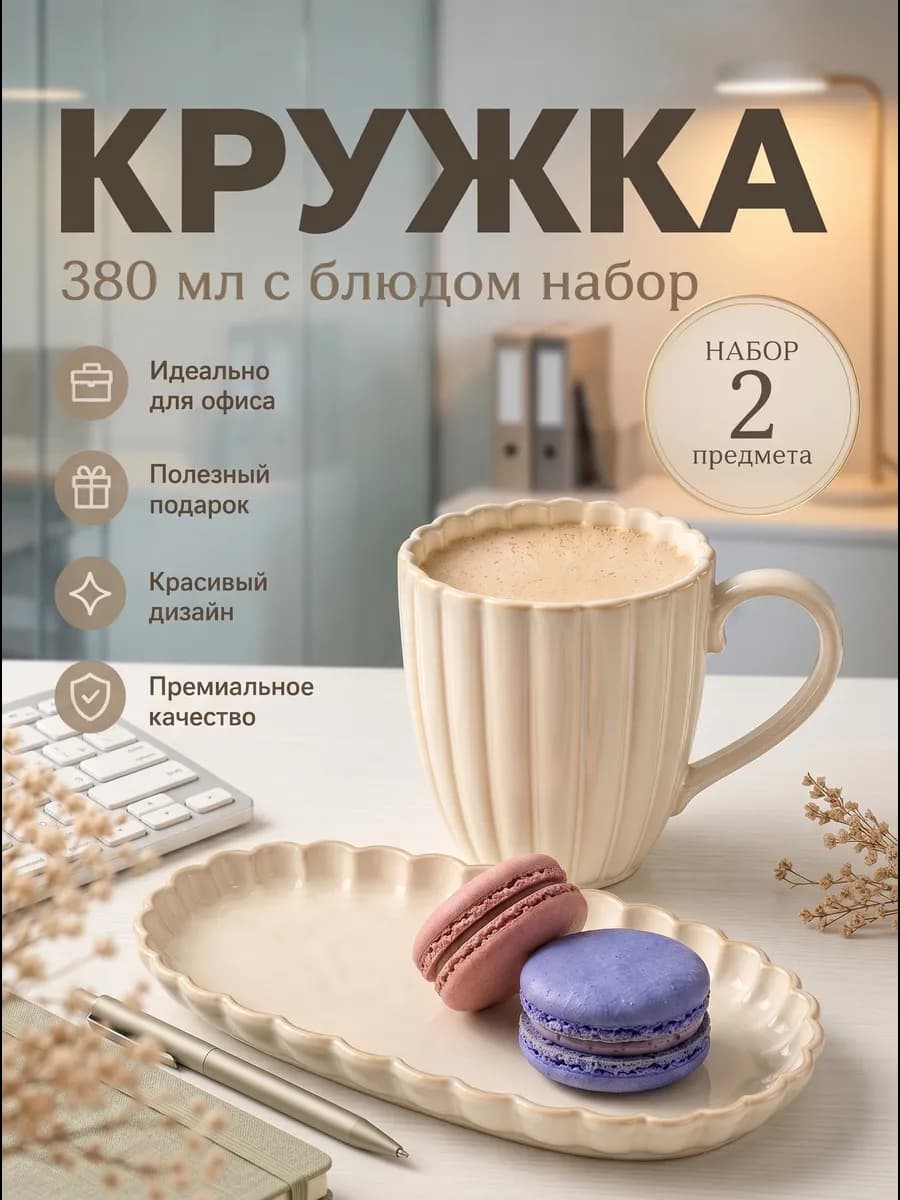 Кружка и блюдо 350 мл, набор чашка и блюдце
