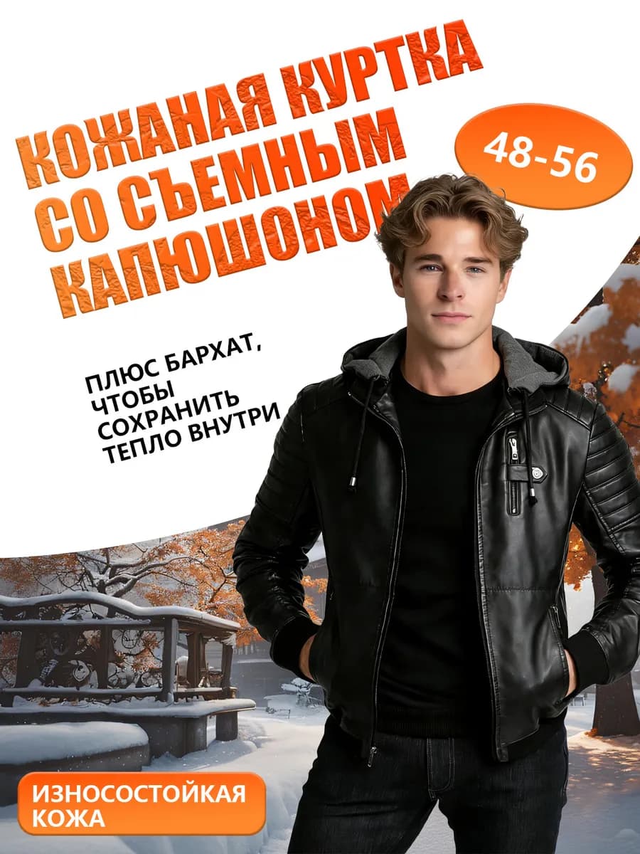 Кожаная куртка со съемным капюшоном
