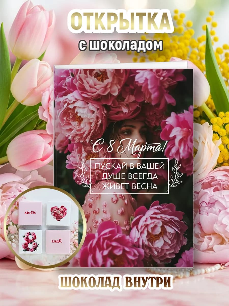 Открытка 8 марта с шоколадом