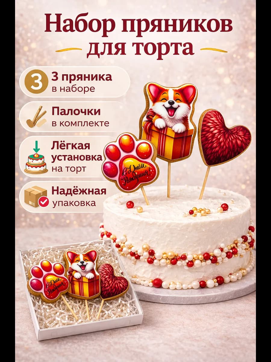 Топпер на торт Корги из трёх