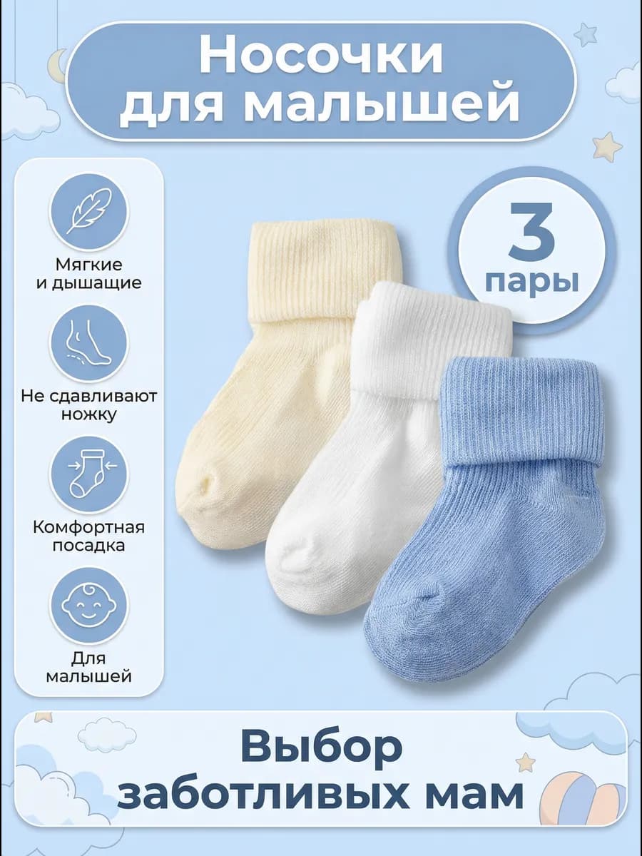 носки для новорожденных набор 3пары