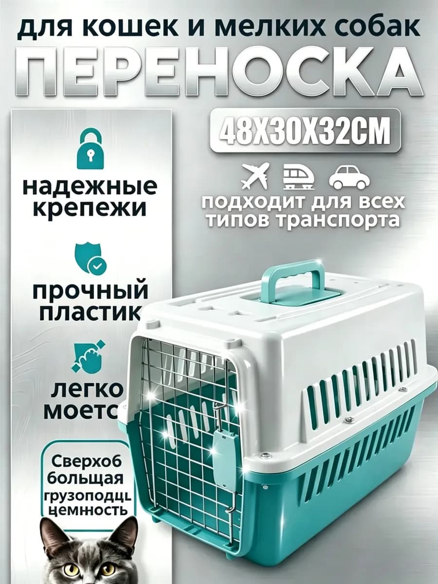 Переноска пластиковая для кошек и собак с решеткой