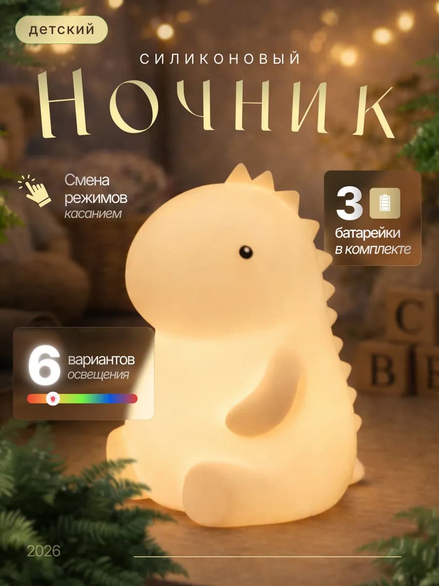 Беспроводной светильник ночник настольный для детей Динозавр
